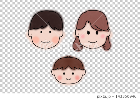 Hand-drawn illustration of a family of three, a smiling boy. 143350946