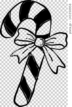 Christmas Striped candy cane decorated with ribbon bow and bow Christmas Striped candy cane decorated with ribbon bow and bow 143350958