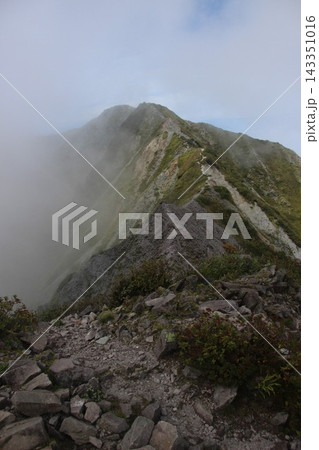 鳥取県の伯耆大山・三ノ峰から望む天狗ヶ峰と剣ヶ峰へと続く幻想的で美しいアルパインルートの絶景 143351016