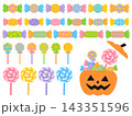 ハロウィンのカラフルなお菓子のセット ハロウィンのカラフルなお菓子のセット 143351596