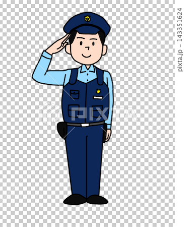 圖：一名面帶微笑的男警官敬禮 143351624