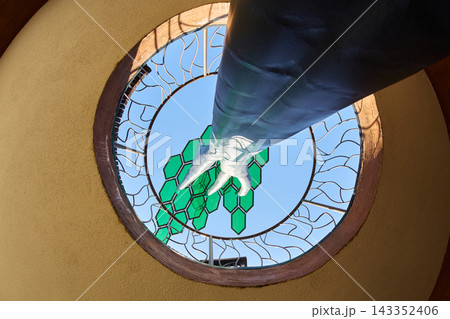 Looking Up at Abstract Modern Interior Column and Stained Glass Window Looking Up at Abstract Modern Interior Column and Stained Glass Window 143352406