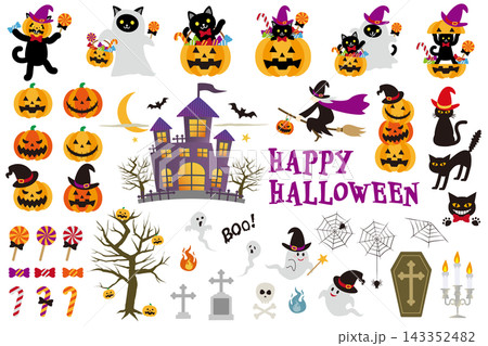 かわいいハロウィンのイラスト素材集 かわいいハロウィンのイラスト素材集 143352482