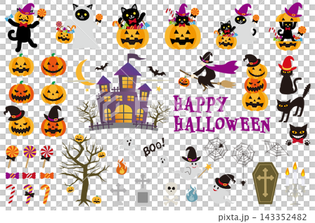 かわいいハロウィンのイラスト素材集 かわいいハロウィンのイラスト素材集 143352482