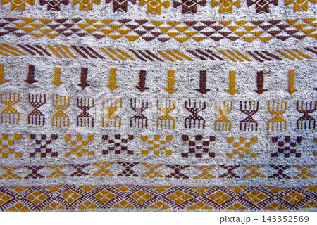 Traditional Tunisian Margoum Wool Carpet with Colorful Geometric Motifs 143352569
