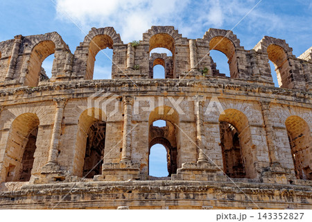 MultiTiered Arched Facade and Corinthian Pillars at El Jem Roman Amphitheatre 143352827