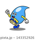Happy blue water drop mascot running cartoon character with sneakers and gloves 143352926