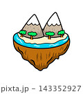 Floating island with snowcapped mountains mascot trees and water 143352927