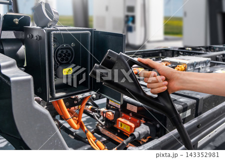 Electric truck. Close up of inlet 143352981