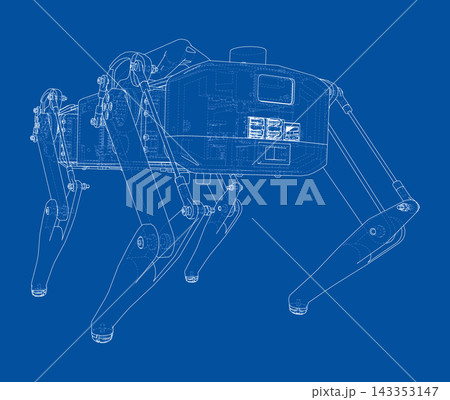 robotic quadruped blueprint illustration. Vector 143353147