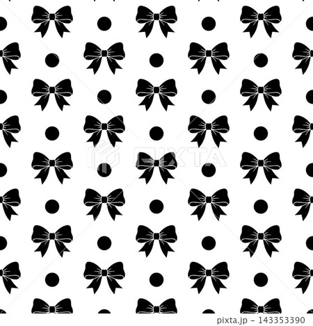 Black bows and polka dots vertical seamless pattern on white background Black bows and polka dots vertical seamless pattern on white background 143353390