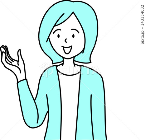 笑顔で手のひらを差し出す女性のイラスト 笑顔で手のひらを差し出す女性のイラスト 143354032