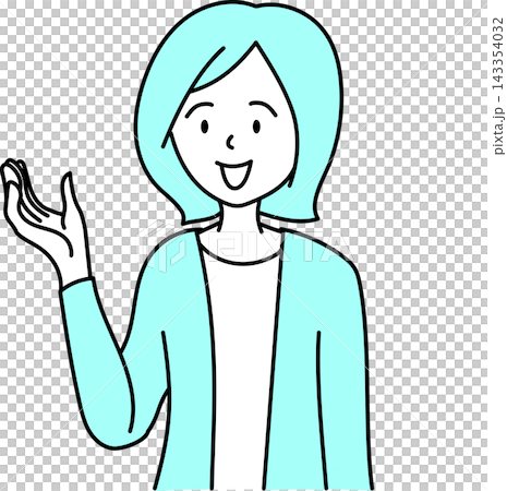 笑顔で手のひらを差し出す女性のイラスト 笑顔で手のひらを差し出す女性のイラスト 143354032