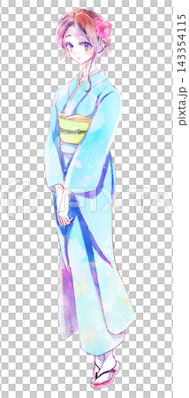 1 woman wearing a kimono, brown hair 1 woman wearing a kimono, brown hair 143354115