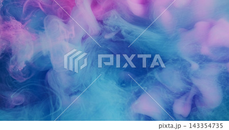 Vapor mix. Defocused stream. Colorful smoke blending pigment blur texture. Art water pink blue paint abstract curl mist wave background. 143354735