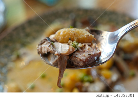 Rich and Creamy Italian Porcini Mushroom Gnocchi Pasta 143355301