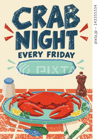 Retro Crab Night Every Friday Seafood Restaurant Event Poster Retro Crab Night Every Friday Seafood Restaurant Event Poster 143355334