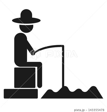 fishing icon, symbol of a man on a river fishing, flat vector illustration on a white background 143355478