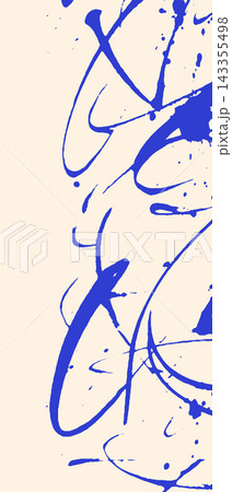 Blue Abstract Flowing Curves and Loose Scribble Lines on Beige Vertical Background, Modern Organic Linear Art with Expressive Hand Drawn Strokes for Creative Bookmark Design 143355498