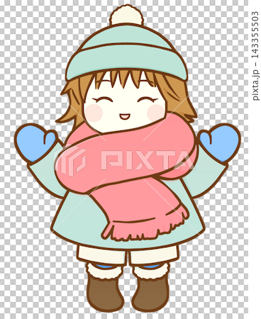 A girl on a cold day (both hands, smiling) A girl on a cold day (both hands, smiling) 143355503