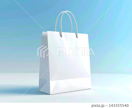 Still life. Paper shopping bag on a white background. Bag mockup in white color for promoting brands. Still life. Paper shopping bag on a white background. Bag mockup in white color for promoting brands. 143355540
