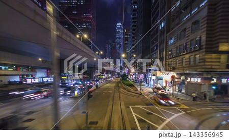 View from double-decker tram on street of HK timelapse hyperlapse. 143356945