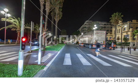 Driving on the night streets in Nice timelapse hyperlapse drivelapse, France. Driving on the night streets in Nice timelapse hyperlapse drivelapse, France. 143357129