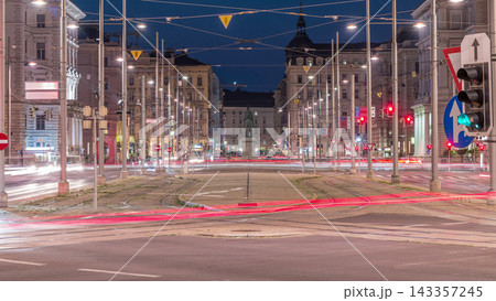 Monument to Schwarzenberg on Schwarzenbergplatz square day to night timelapse in Vienna. Austria Monument to Schwarzenberg on Schwarzenbergplatz square day to night timelapse in Vienna. Austria 143357245