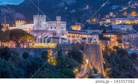 Prince's Palace of Monaco day to night timelapse with observation deck Prince's Palace of Monaco day to night timelapse with observation deck 143357392