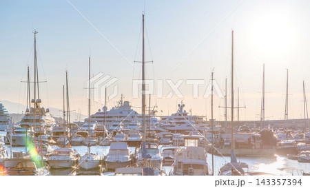 Beautiful sunrise over the harbor in Monaco timelapse. 143357394
