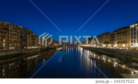 Ponte Santa Trinita Holy Trinity Bridge day to night timelapse over River Arno in Florence Ponte Santa Trinita Holy Trinity Bridge day to night timelapse over River Arno in Florence 143357522