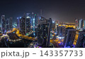 Aerial view of Dubai Marina residential and office skyscrapers with waterfront night timelapse 143357733