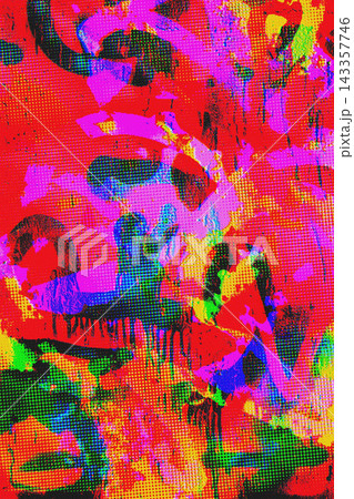 Abstract Red and Magenta Graffiti Street Art Halftone Background for Cyberpunk Branding Design 143357746