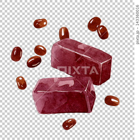 Yokan (sweet bean jelly) and red beans - Hand-drawn watercolor illustration material 143360016