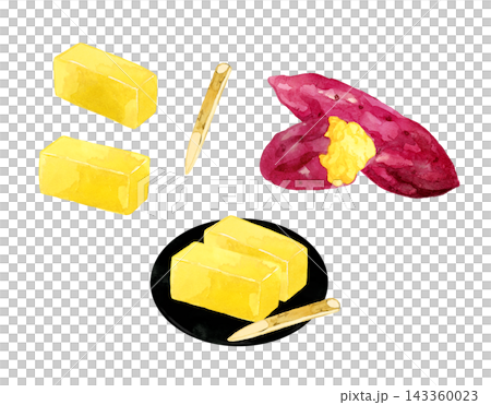 Sweet potato jelly and sweet potato set - Hand-drawn watercolor illustration material 143360023
