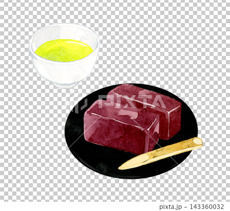 羊羹と緑茶のセット 手描き水彩イラスト素材 羊羹と緑茶のセット 手描き水彩イラスト素材 143360032