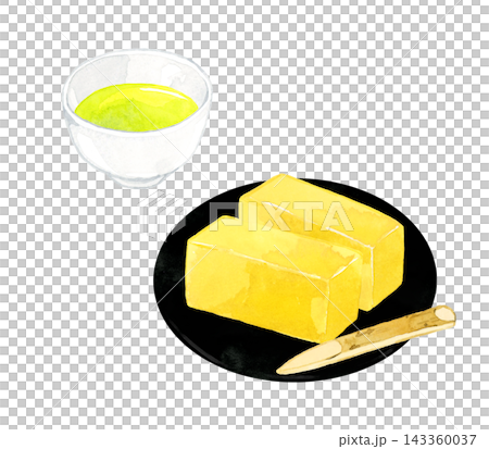 芋羊羹と緑茶のセット　手描き水彩イラスト素材 143360037