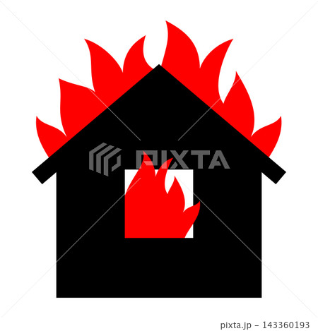 火事で燃える家を描いたイラスト素材 火事で燃える家を描いたイラスト素材 143360193