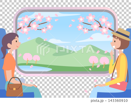 一群女性正在享受閨蜜之旅，她們望著窗外的春日美景。 143360910