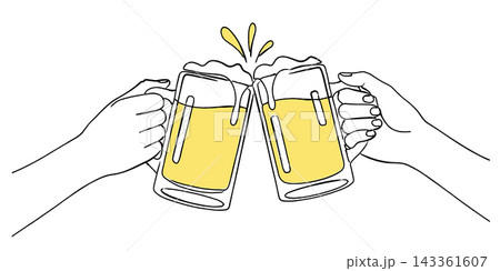 ビールジョッキで乾杯する手元のおしゃれな手書き風線画イラスト(居酒屋、飲み会、宴会、イベント) ビールジョッキで乾杯する手元のおしゃれな手書き風線画イラスト(居酒屋、飲み会、宴会、イベント) 143361607