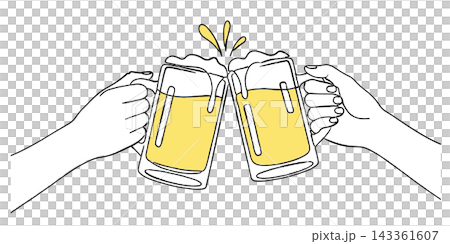 ビールジョッキで乾杯する手元のおしゃれな手書き風線画イラスト(居酒屋、飲み会、宴会、イベント) ビールジョッキで乾杯する手元のおしゃれな手書き風線画イラスト(居酒屋、飲み会、宴会、イベント) 143361607
