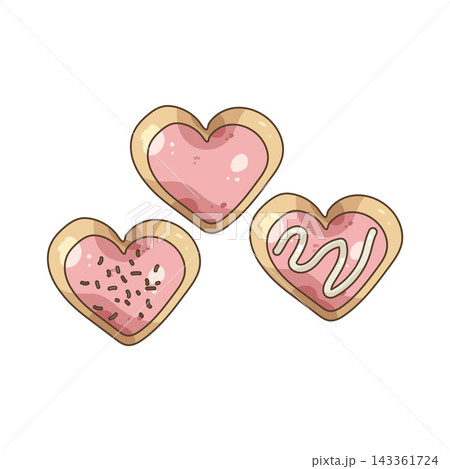 Illustration of heart shaped cookies with pink icing Illustration of heart shaped cookies with pink icing 143361724