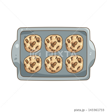 Illustration of chocolate chip cookies on baking sheet 143361733