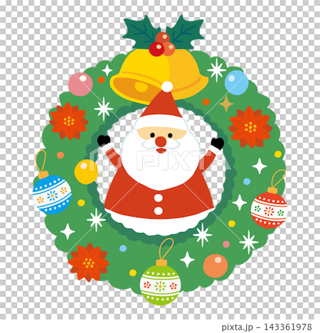 Illustration of a Christmas wreath and Santa Claus Illustration of a Christmas wreath and Santa Claus 143361978