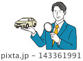 虫眼鏡で自動車の査定をする男性のイメージイラスト 虫眼鏡で自動車の査定をする男性のイメージイラスト 143361991
