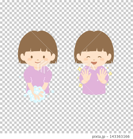 手を洗って、きれいになった手を見せている子どものイラスト 手を洗って、きれいになった手を見せている子どものイラスト 143363166