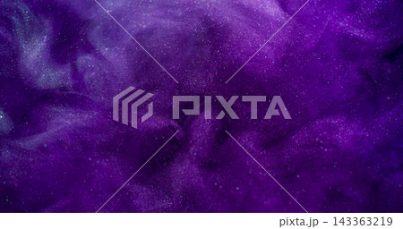 Paint flow. Fume water. Defocused purple lilac color sparkling liquid neon shimmer texture spreading on abstract dark black background. Paint flow. Fume water. Defocused purple lilac color sparkling liquid neon shimmer texture spreading on abstract dark black background. 143363219