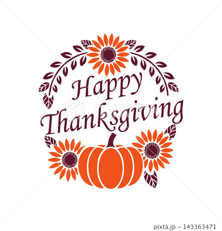 Happy Thanksgiving Day greeting card with pumpkin Happy Thanksgiving Day greeting card with pumpkin 143363471