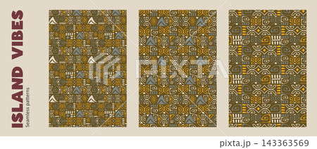 Polynesian Tiki Seamless Patterns with Ethnic Ornaments 143363569