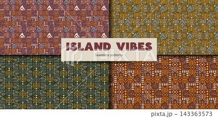 Tiki Tribal Pattern Set with Pacific Island Symbols 143363573